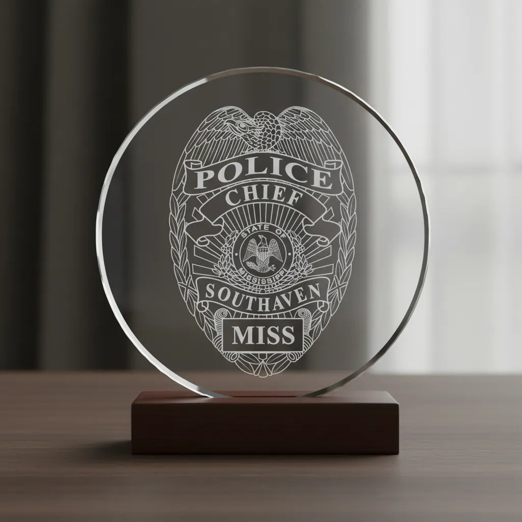 Southaven Police Chief Badge SVG

Mississippi Law Enforcement Vector

Police Chief Badge Engraving File

Southaven Police Sign CNC File

Chief Badge Vector for Laser Cutting