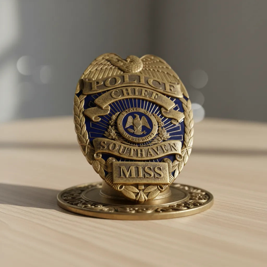 Southaven Police Chief Badge SVG

Mississippi Law Enforcement Vector

Police Chief Badge Engraving File

Southaven Police Sign CNC File

Chief Badge Vector for Laser Cutting