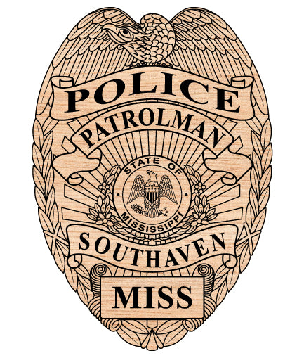 Southaven Police Patrolman Badge SVG

Mississippi Law Enforcement Vector

Police Patrolman Eagle Emblem

Officer Plaque Engraving File

Southaven Police Sign CNC File