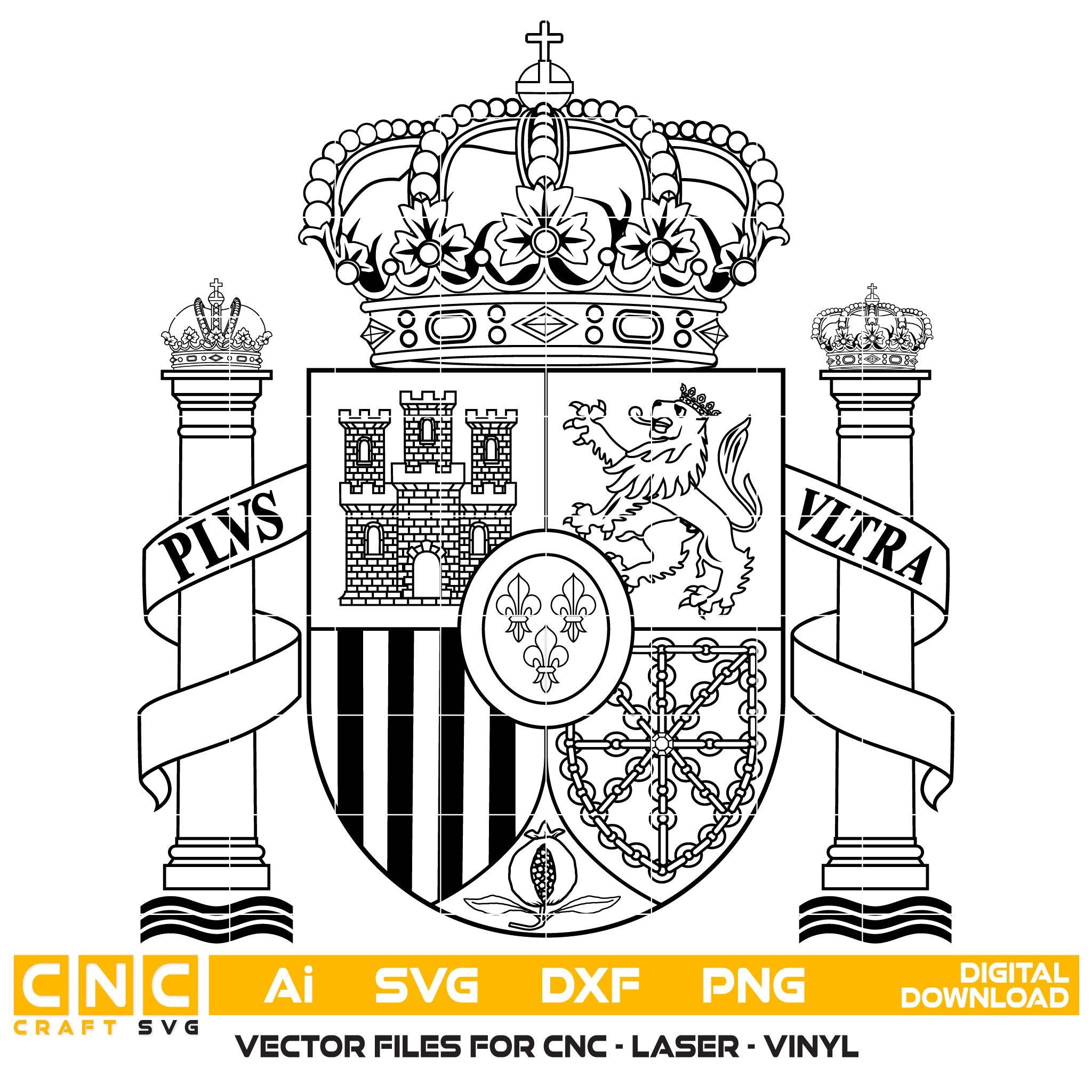 Coat of Arms of Spain SVG for CNC

Spain National Emblem Vector for Laser Engraving

Spanish Royal Seal Emblem for Wood Carving

Professional Spain Coat of Arms Vector Design

Spain SVG Emblem Logo for CNC Router Projects
