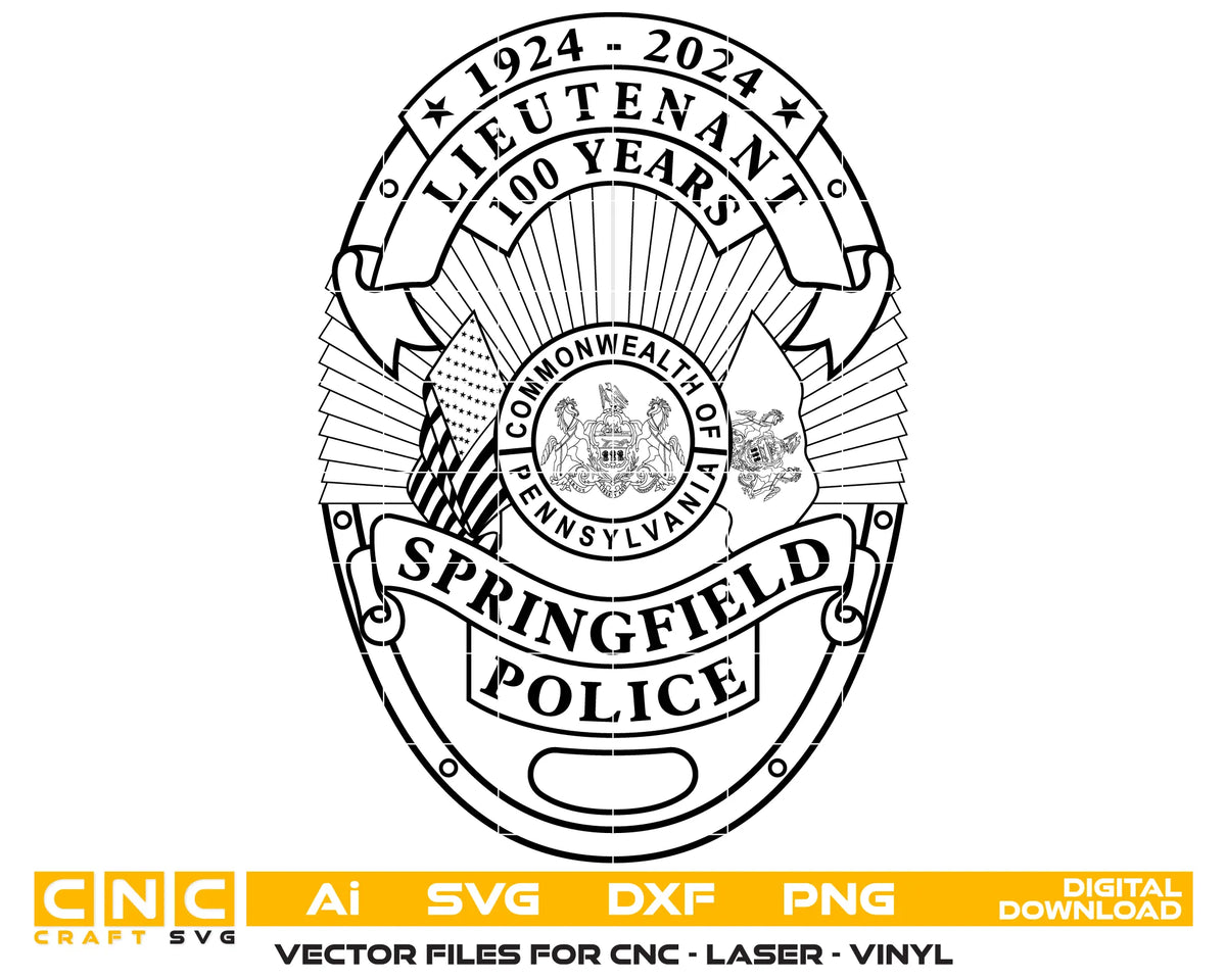 Springfield Police Lieutenant 100th Anniversary Badge SVG Pennsylvania Law Enforcement Vector