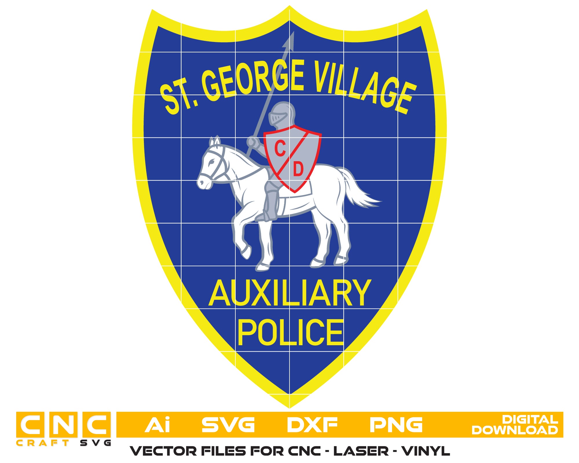 Color St. George Auxiliary Police Patch SVG

Village of St. George Law Enforcement Vector

Patriotic Eagle Shield Sublimation File

Auxiliary Police Sign CNC Vector

Full Color Police Patch Vector for Vinyl Cutting