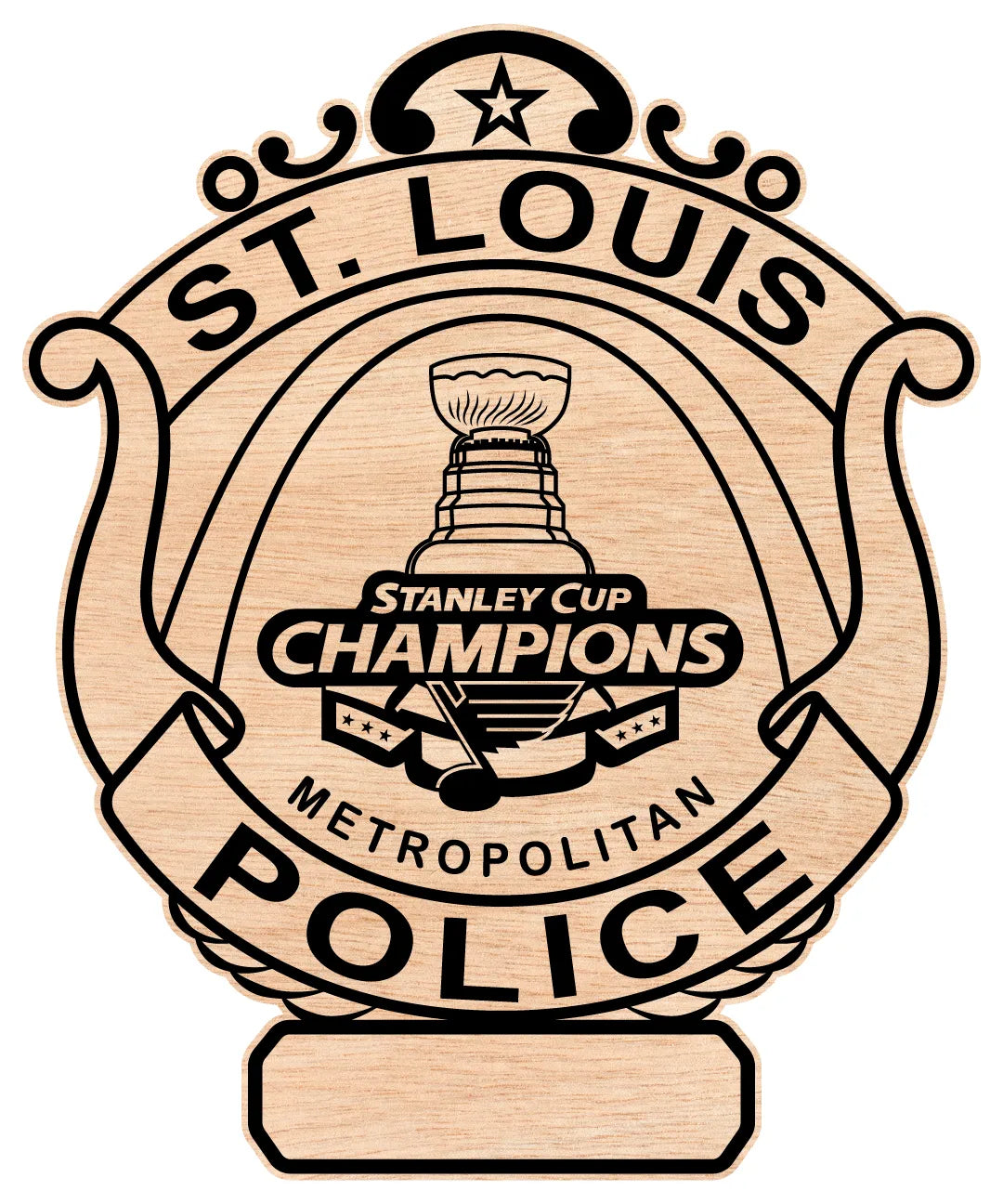 St. Louis Police Stanley Cup Badge SVG

Commemorative Law Enforcement Vector

St. Louis Metropolitan Police Emblem

Officer Plaque Engraving File

St. Louis Police Sign CNC File