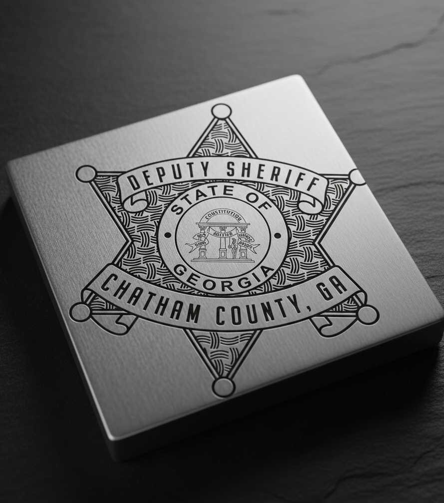 Chatham County Georgia Deputy Sheriff SVG

Georgia State Star Badge Vector Design

Chatham County GA PD Emblem for CNC Engraving

Deputy Sheriff Badge SVG for Laser Cut

GA Law Enforcement Badge Vector