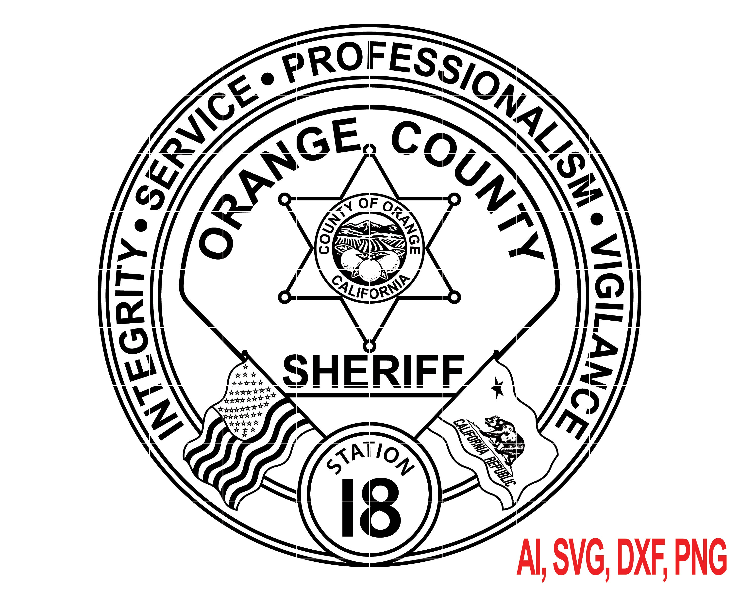California Orange County Sheriff Badge SVG, Orange County Sheriff Badge Vector, CA Sheriff Badge SVG, Law Enforcement Sheriff Emblem, Police Shield Vector, Badge Engraving File