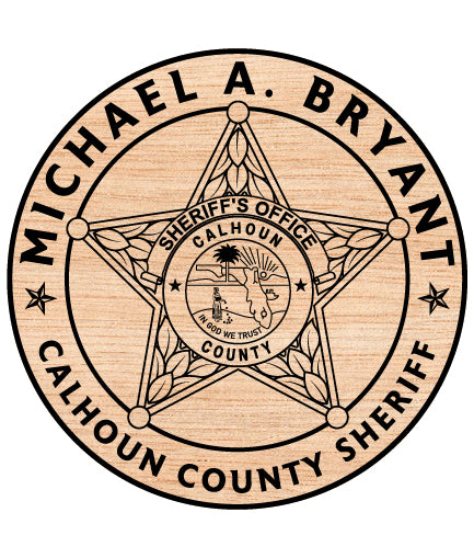 Calhoun County Sheriff Badge SVG

Florida Law Enforcement Vector Design

State of Florida Seal Police Emblem

Sheriff Star Badge Engraving File

Calhoun County Florida CNC File
