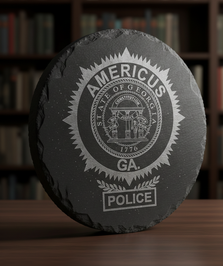 Americus Police Patch SVG

Georgia Law Enforcement Vector Design

State of Georgia Seal Police Emblem

Americus GA Police Shield Engraving File

Police Patch CNC Router File