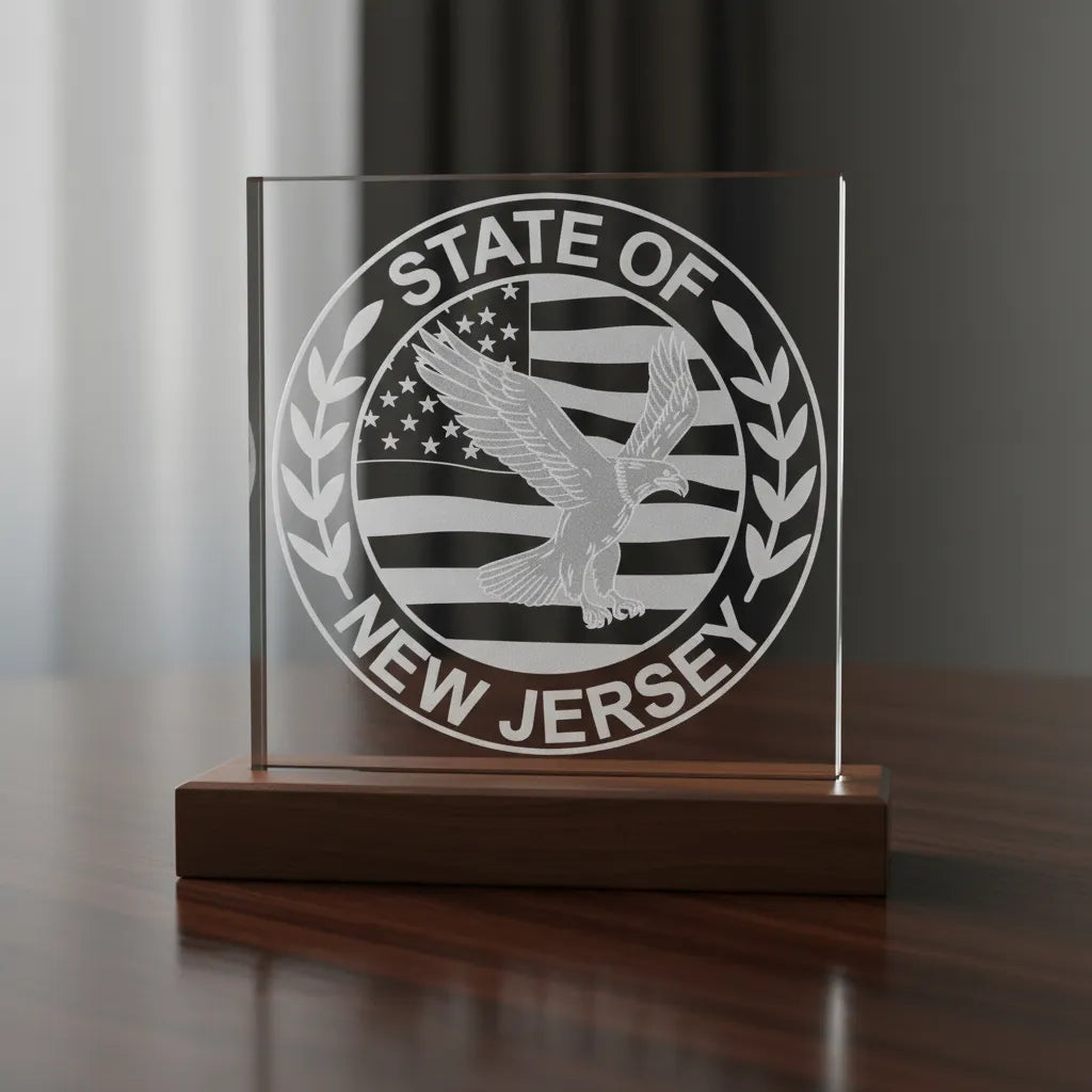 State of New Jersey Eagle Logo SVG

Patriotic Eagle and Flag Vector Design

New Jersey State Pride Engraving File

Soaring Bald Eagle Sign CNC File

American Flag Circular Seal Vector for Laser Cutting