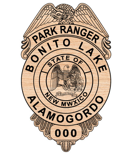 Bonito Lake Park Ranger Badge SVG

Alamogordo New Mexico Vector Design

State of New Mexico Seal Emblem

Park Ranger Shield Engraving File

Eagle Top Badge CNC Router File