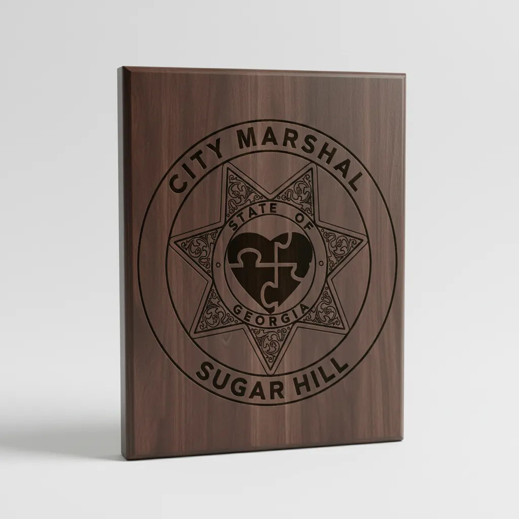 Sugar Hill City Marshal Badge SVG

Georgia Law Enforcement Vector Design

5-Point Star Marshal Badge Engraving File

Sugar Hill GA Marshal Sign CNC File

Puzzle Heart Badge Vector for Laser Cutting