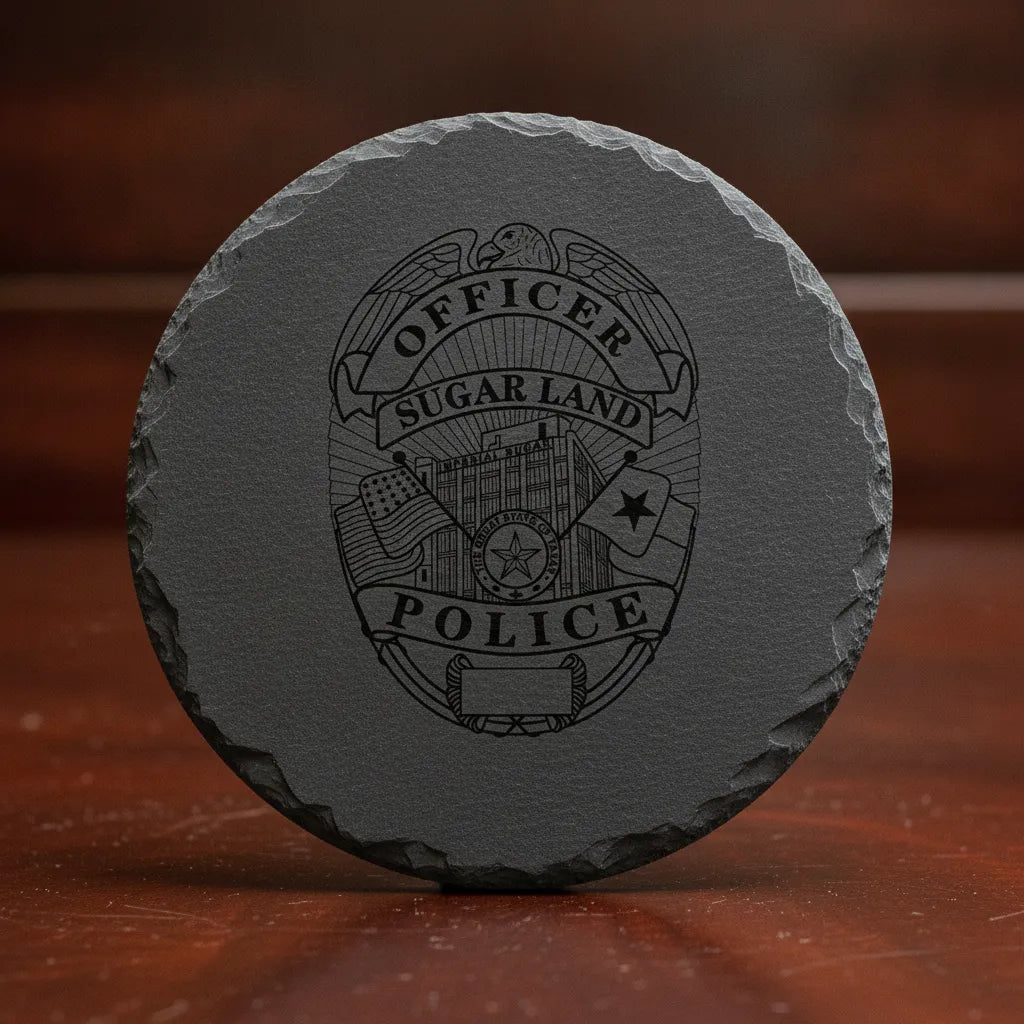 Sugar Land TX Police Officer Badge SVG

Texas Law Enforcement Shield Vector

Imperial Sugar Building Engraving File

Eagle Topped Officer Badge Sign CNC File

Blank Plate Police Shield Vector for Lasers
