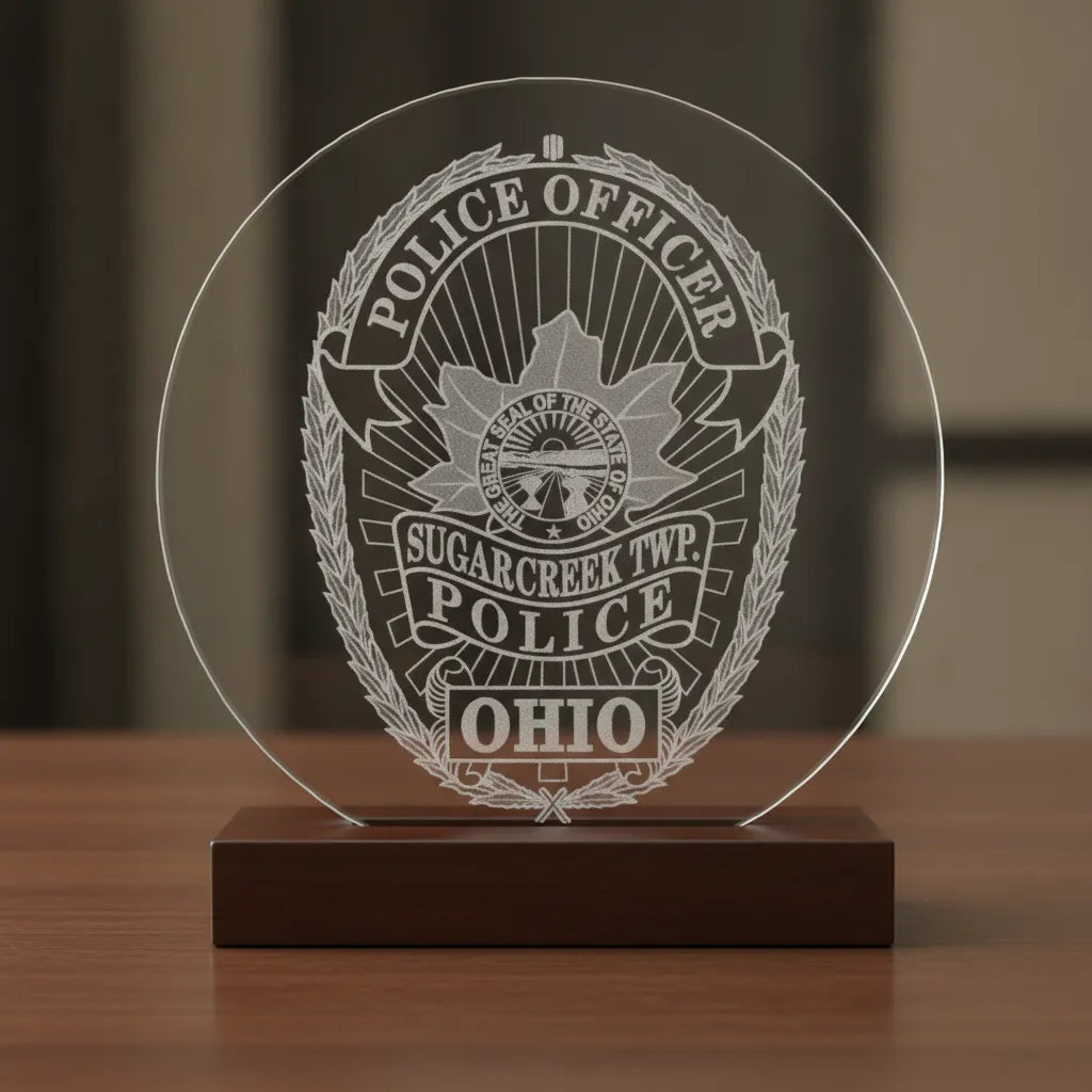 Sugarcreek Twp OH Police Officer Badge SVG

Ohio Law Enforcement Shield Vector

Great Seal of Ohio Engraving File

Laurel Wreath Police Badge Sign CNC File

Police Shield Vector for Laser Engraving