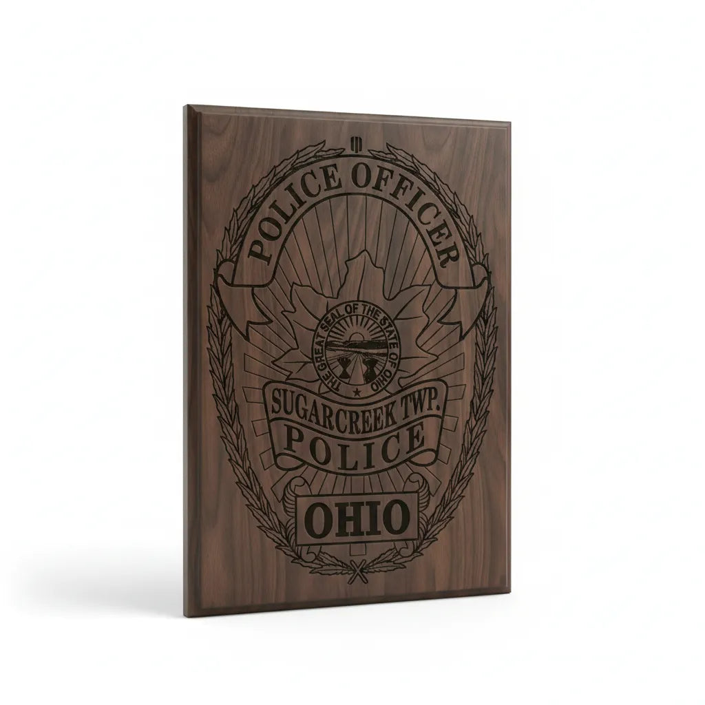 Sugarcreek Twp OH Police Officer Badge SVG

Ohio Law Enforcement Shield Vector

Great Seal of Ohio Engraving File

Laurel Wreath Police Badge Sign CNC File

Police Shield Vector for Laser Engraving