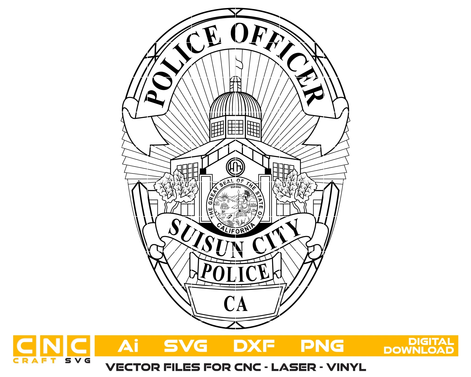 Suisun City Police Officer Badge SVG California Law Enforcement Vector