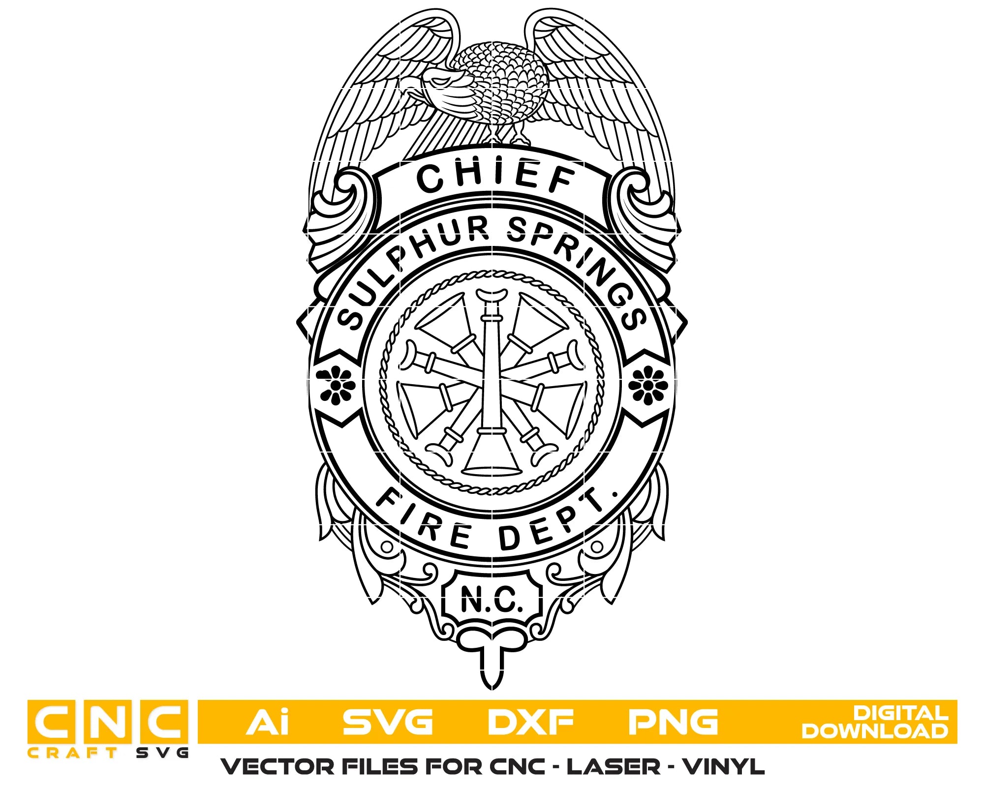 Sulphur Springs Fire Chief Badge SVG North Carolina Firefighter Vector