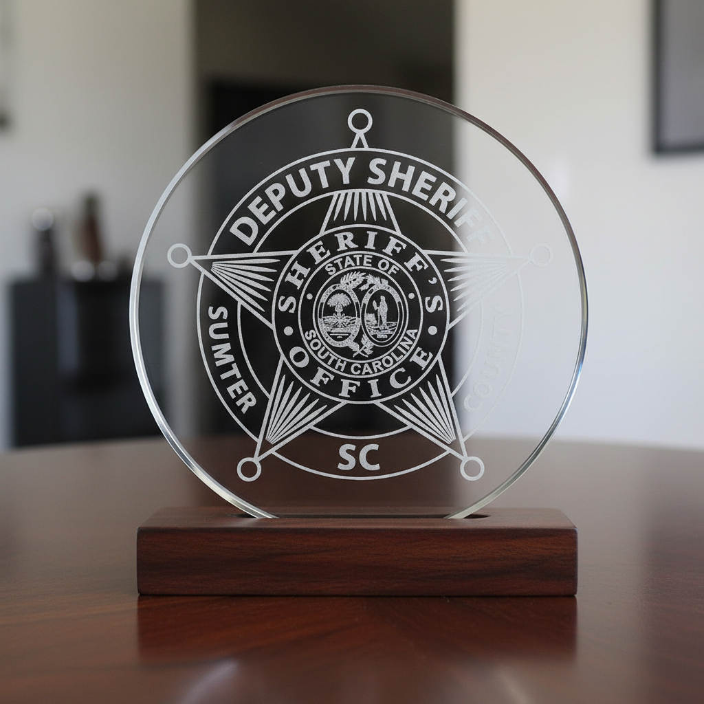 Sumter County Deputy Sheriff Badge SVG

South Carolina Law Enforcement Vector

Deputy Sheriff 5-Point Star Emblem

Officer Plaque Engraving Design

Sumter County Badge CNC Vector File