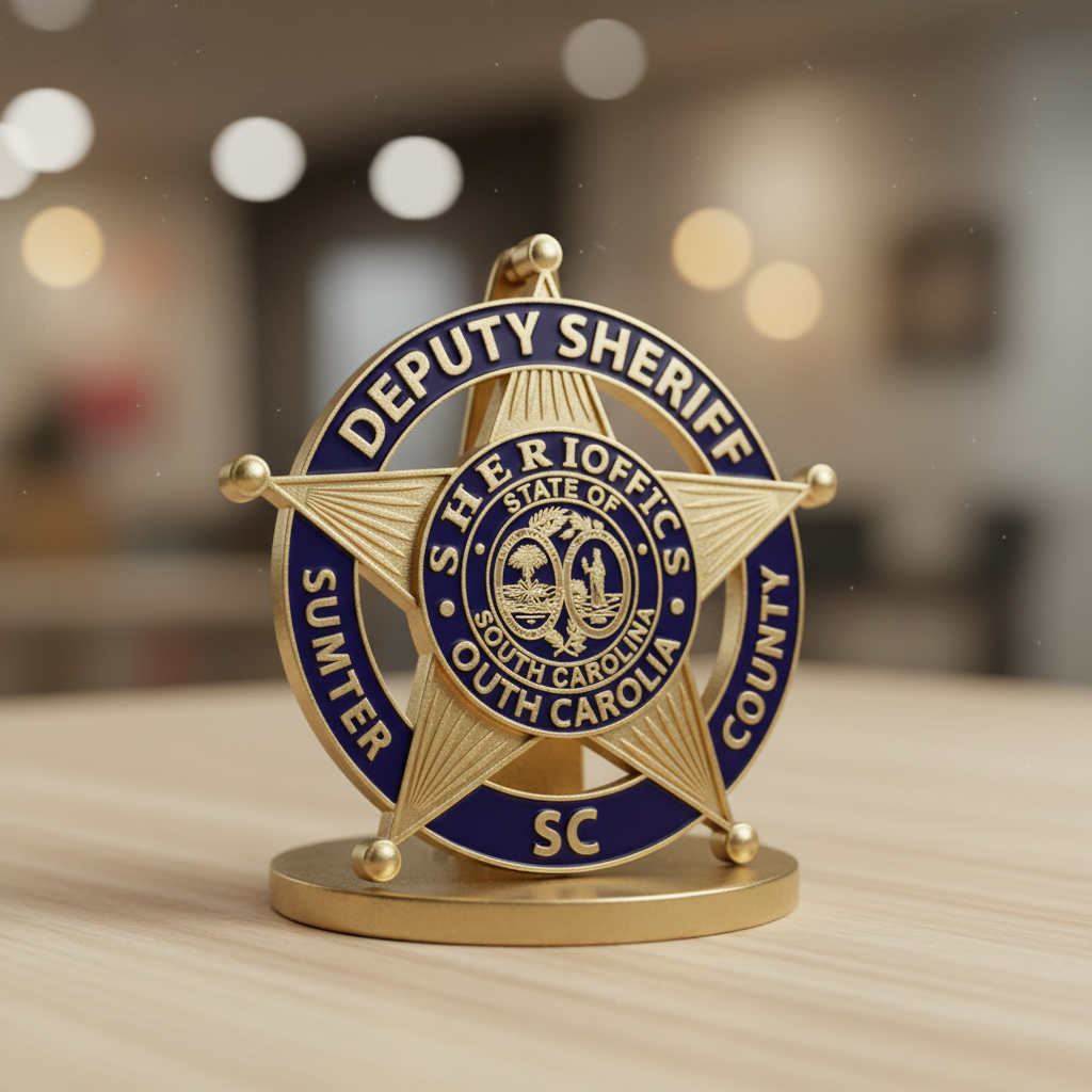 Sumter County Deputy Sheriff Badge SVG

South Carolina Law Enforcement Vector

Deputy Sheriff 5-Point Star Emblem

Officer Plaque Engraving Design

Sumter County Badge CNC Vector File