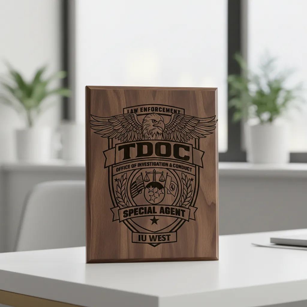 TDOC Special Agent Law Enforcement Badge SVG

Tennessee Department of Correction Vector Design

Eagle Shield Agent Badge Engraving File

TDOC Office of Investigation Sign CNC File

Tennessee Tristar Badge Vector for Lasers