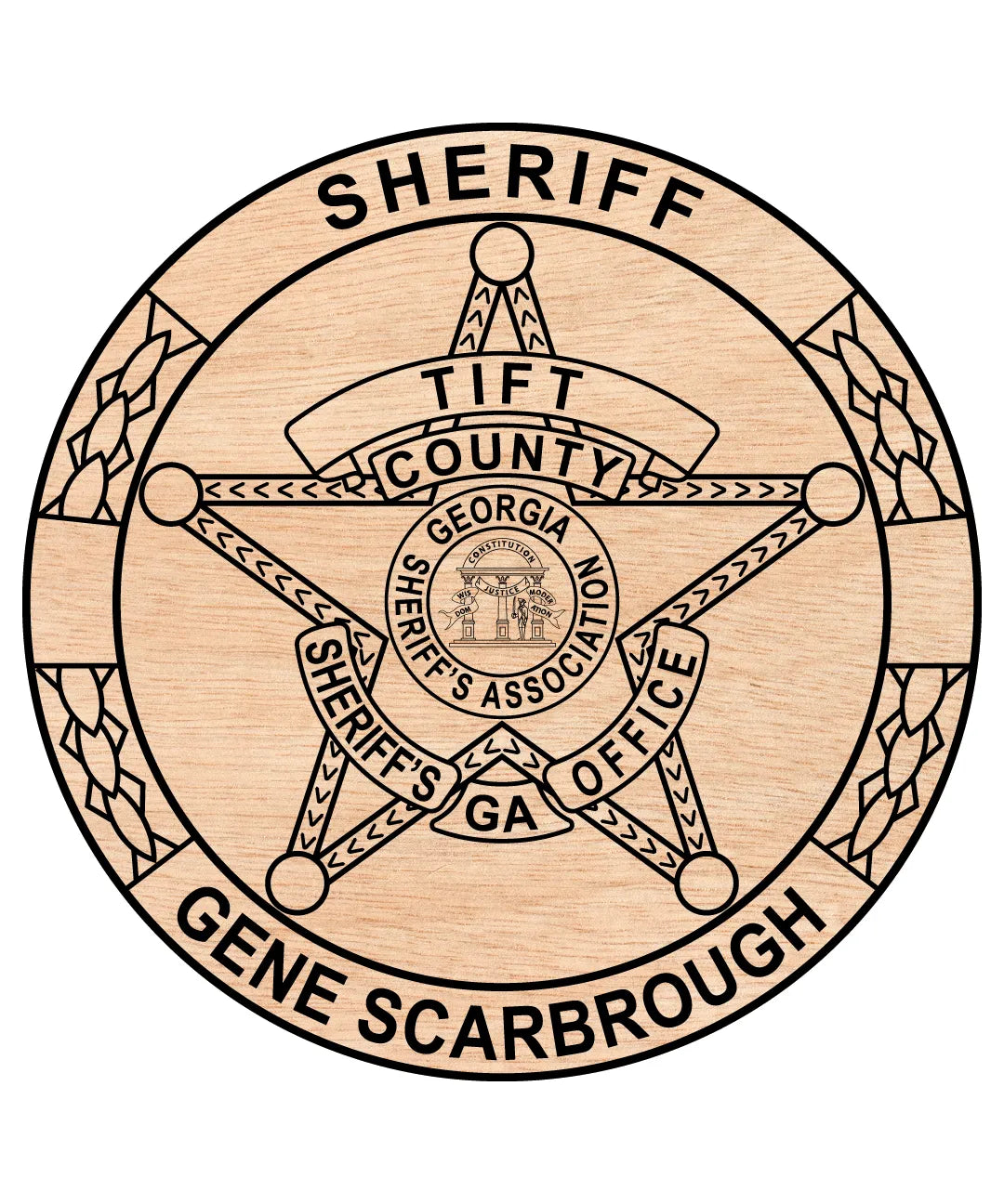 Tift County Sheriff Badge SVG

Georgia Law Enforcement Vector

Tift County Sheriff Star Emblem

Officer Plaque Engraving File

Tift County Sheriff Sign CNC File