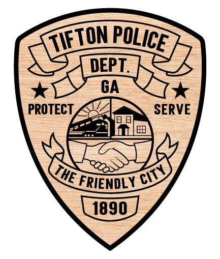 Tifton Police Department Patch SVG

Georgia Law Enforcement Vector Design

Friendly City Seal Engraving File

Tifton GA Police Sign CNC File

Police Shield Patch Vector for Laser Cutting