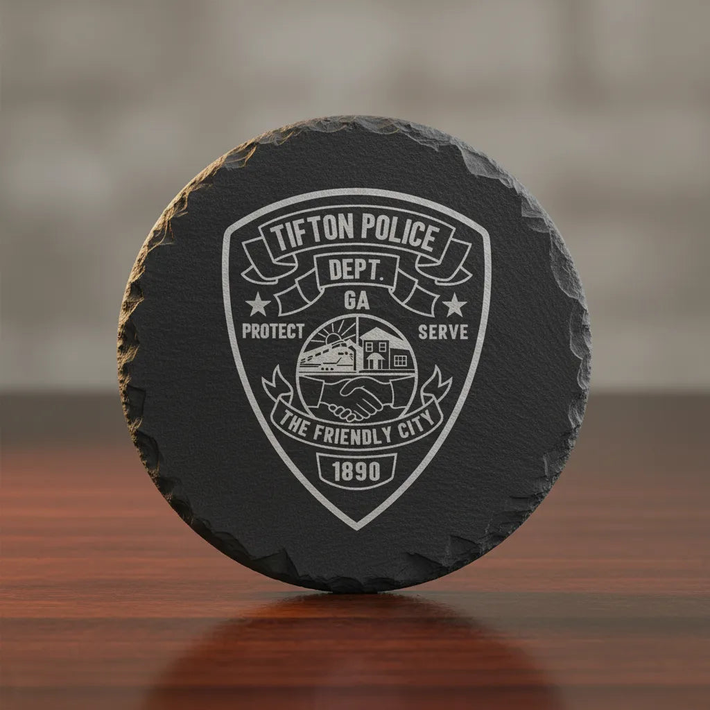 Tifton Police Department Patch SVG

Georgia Law Enforcement Vector Design

Friendly City Seal Engraving File

Tifton GA Police Sign CNC File

Police Shield Patch Vector for Laser Cutting