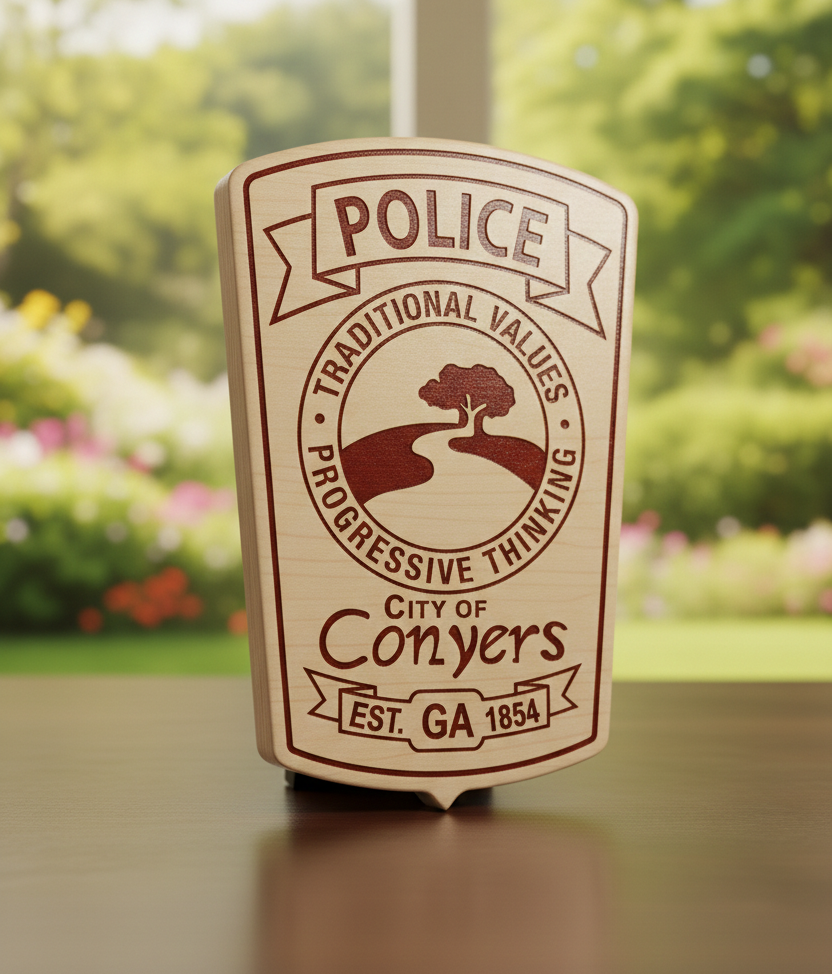 City of Conyers Police Patch SVG

Georgia Law Enforcement Vector Design

Traditional Values Police Emblem

Conyers GA Police Shield Engraving File

Police Patch Sign CNC Router File