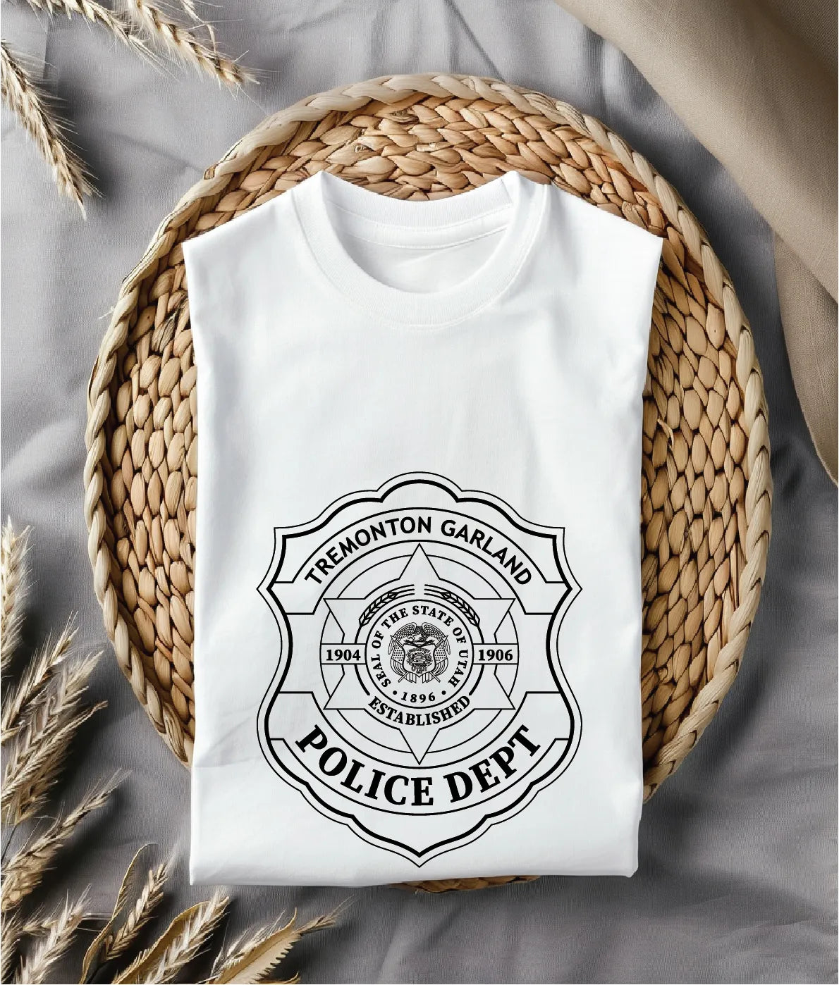 Tremonton Garland Police Badge SVG

Utah Law Enforcement Vector

Police Shield 6-Point Star Emblem

Officer Plaque Engraving File

Tremonton Garland Police Sign CNC