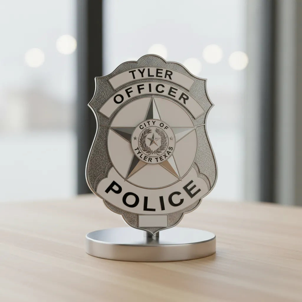 Tyler Police Officer Badge SVG

Texas Law Enforcement Vector Design

5-Point Star Shield Engraving File

City of Tyler TX Sign CNC File

Texas Lone Star Badge Vector for Laser Cutting