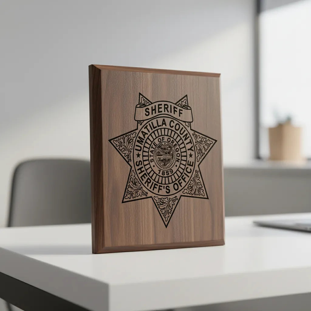 Umatilla County Sheriff Badge SVG

Oregon Law Enforcement Vector Design

6-Point Star Filigree Badge Engraving File

Umatilla County OR Sign CNC File

State of Oregon Seal Vector for Laser Cutting