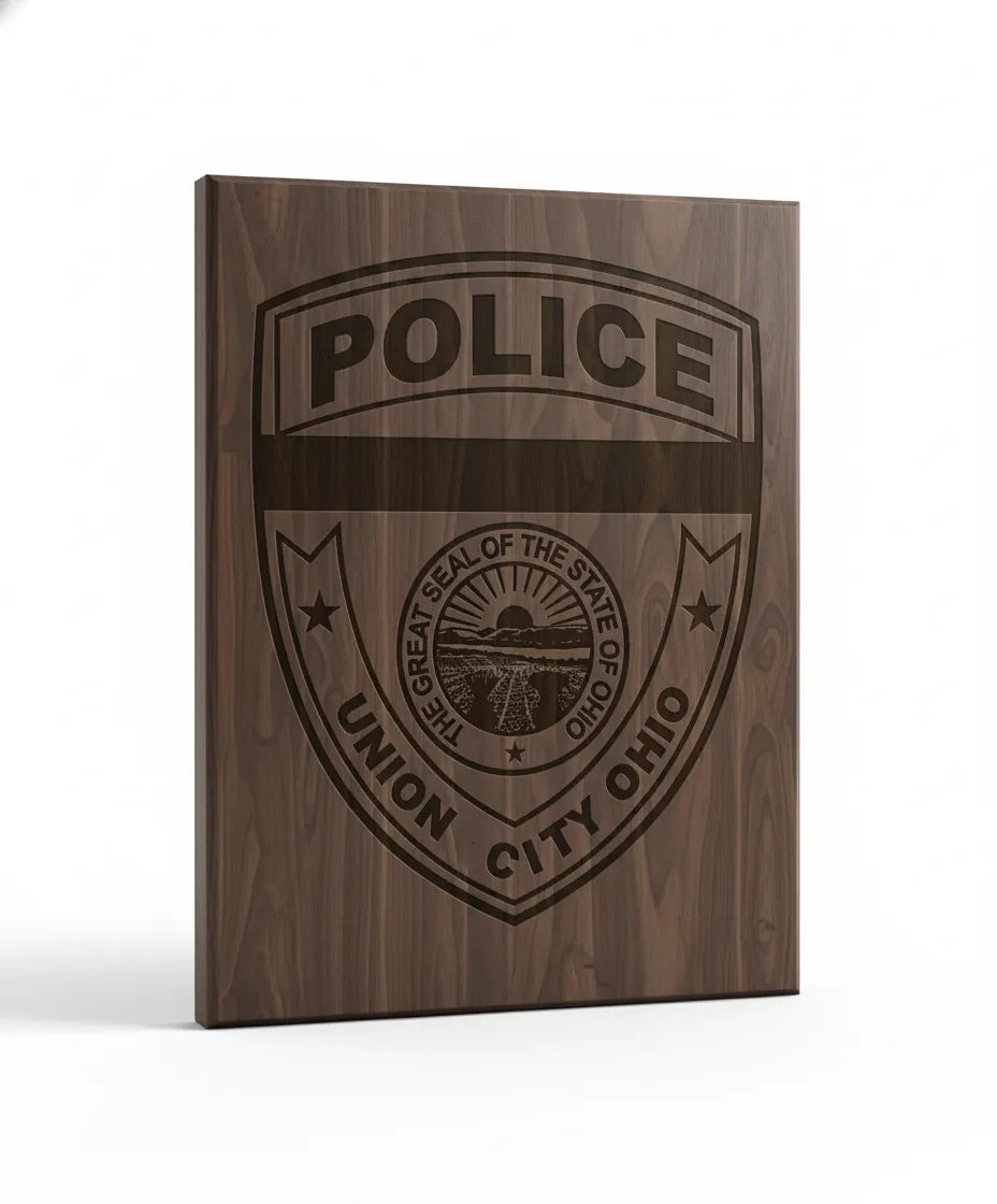Union City Ohio Police Patch SVG

Ohio Law Enforcement Vector Design

State of Ohio Seal Patch Engraving File

Union City OH Police Sign CNC File

Shield Patch Vector for Laser Cutting