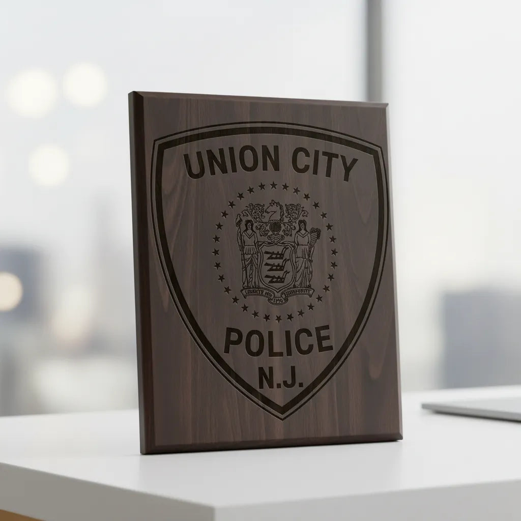 Union City Police Badge SVG

New Jersey Law Enforcement Vector Design

Police Shield Badge Engraving File

Union City NJ Police Sign CNC File

State of New Jersey Seal Vector for Laser Cutting