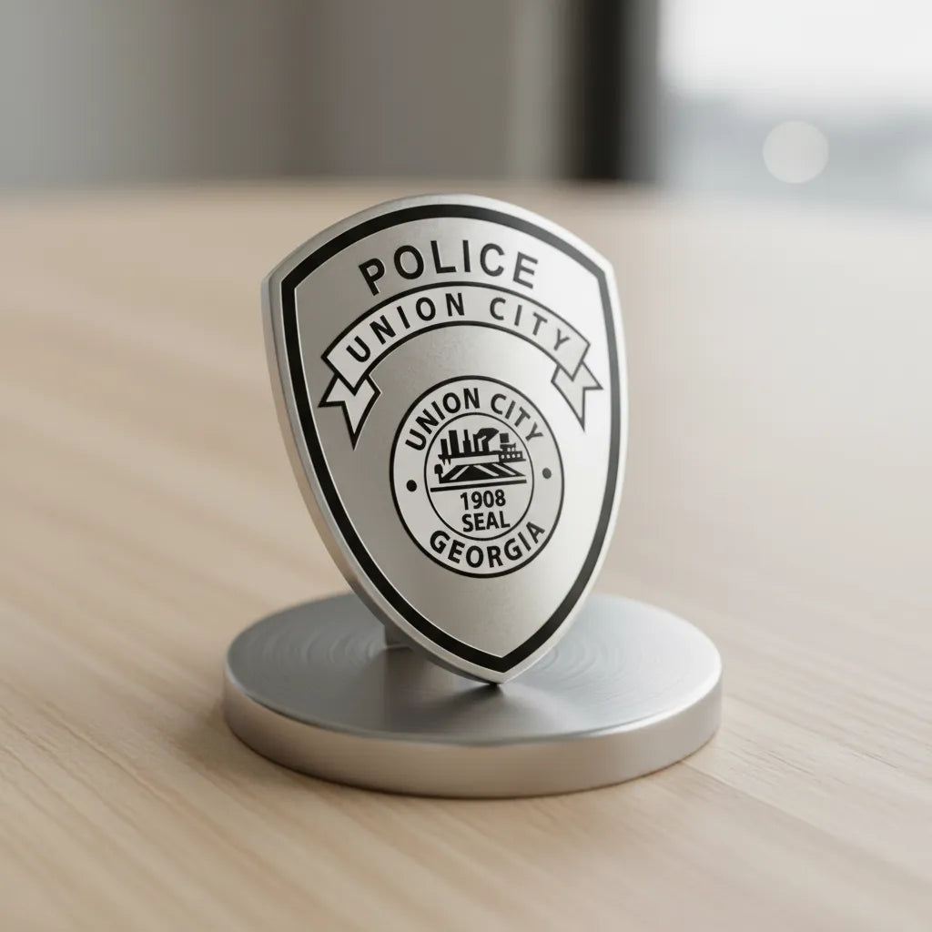 Union City Police Patch SVG

Georgia Law Enforcement Vector Design

Police Shield Patch Engraving File

Union City GA Police Sign CNC File

1908 City Seal Vector for Laser Cutting
