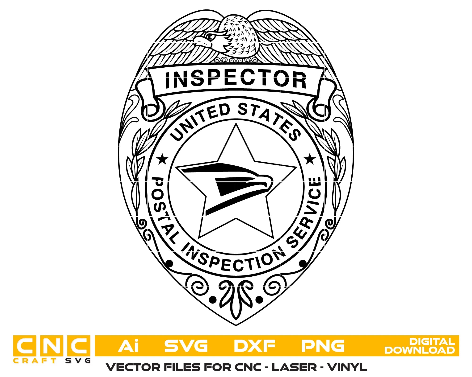 US Postal Inspection Service Badge SVG

Federal Law Enforcement Vector

Postal Inspector Eagle Shield Emblem

Inspector Plaque Engraving File

USPIS Badge Sign CNC File