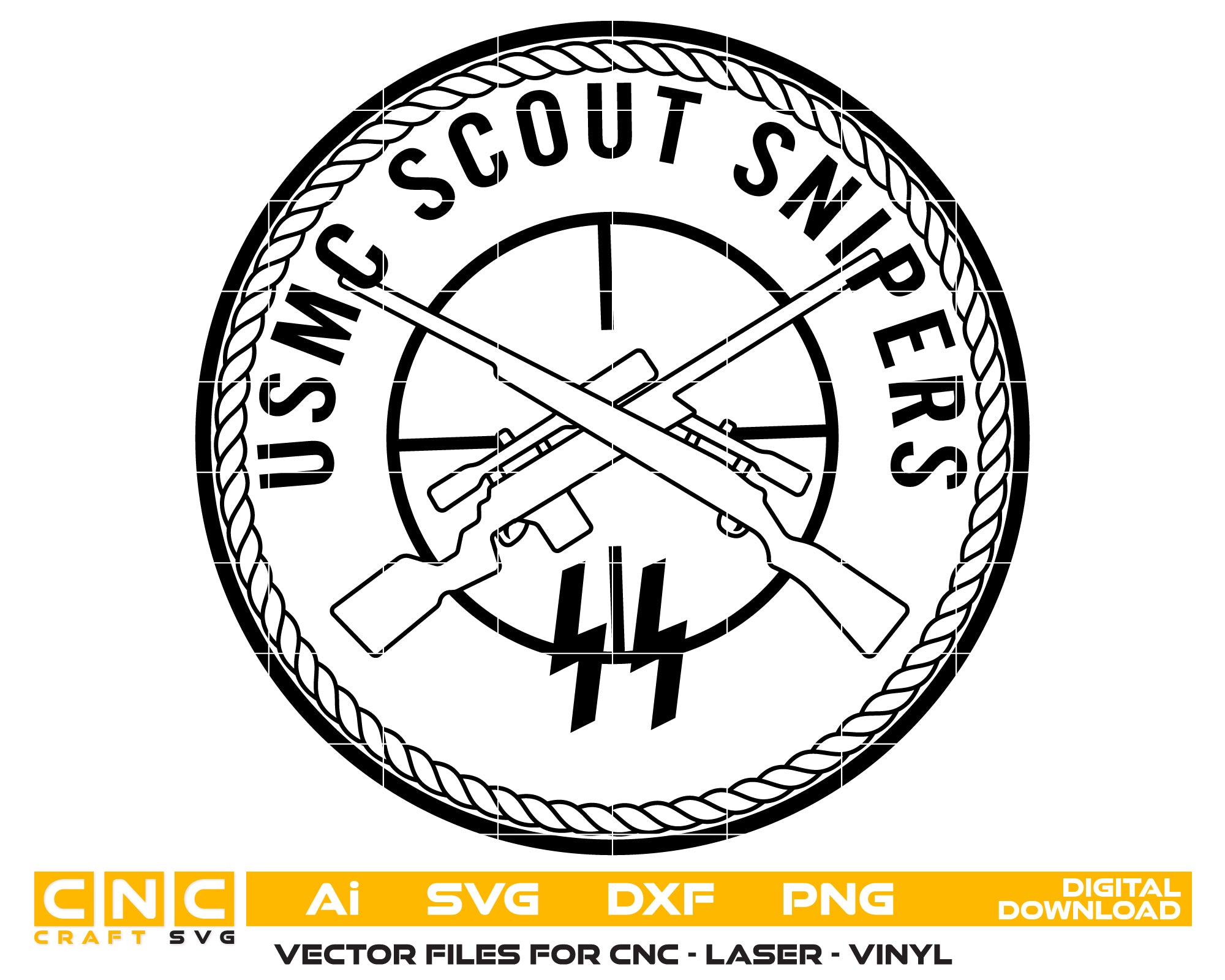 USMC Scout Sniper Patch SVG

Marine Corps Military Vector Design

Skull and Crosshairs Engraving File

USMC Sniper Sign CNC File

Military Patch Vector for Laser Cutting