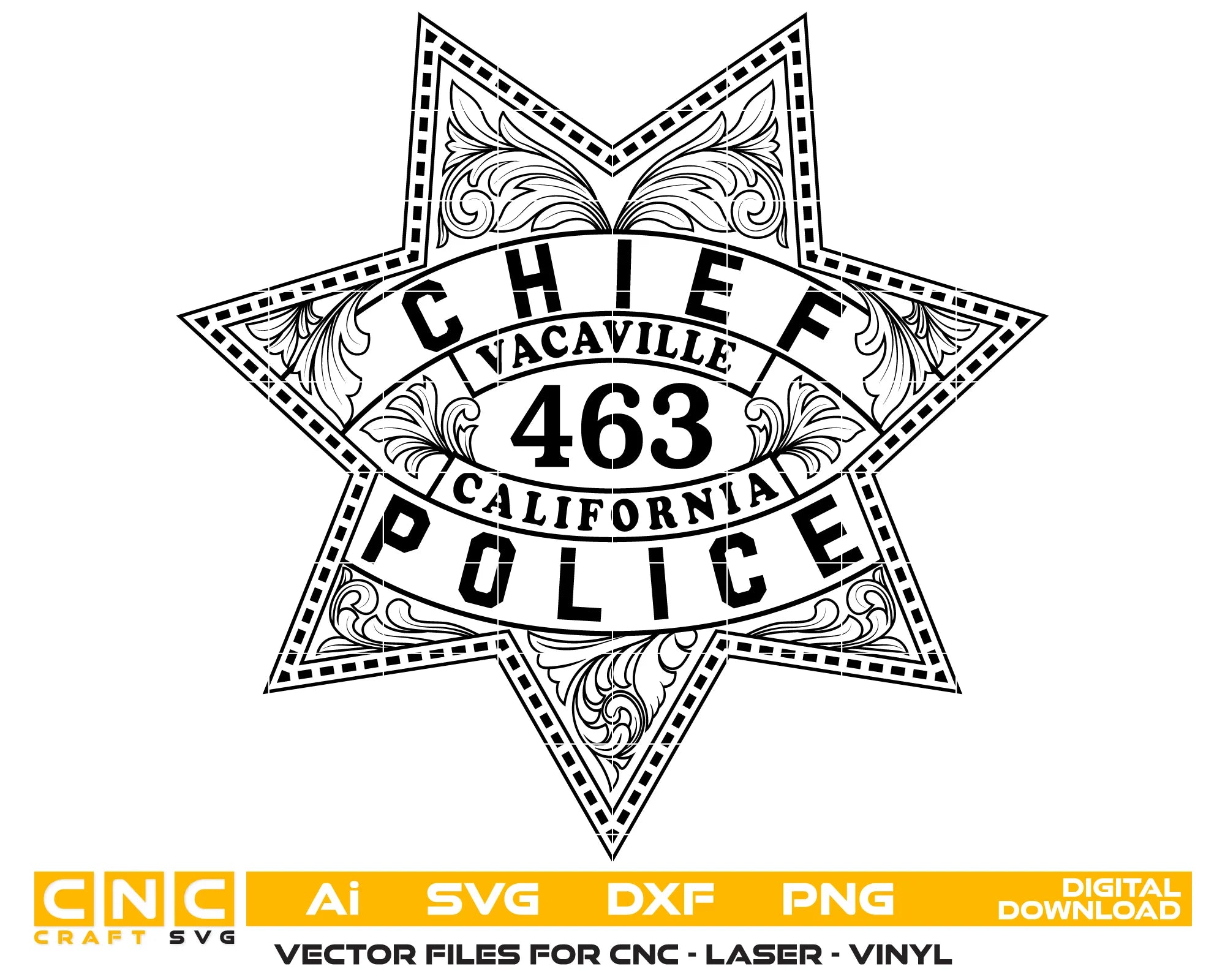 Vacaville Police Chief Badge SVG California Law Enforcement Vector