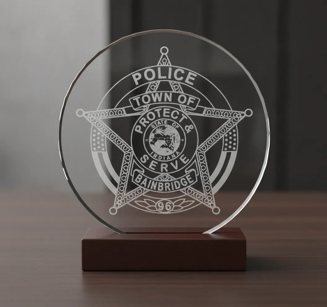 Bainbridge IN Police Department Badge SVG

Indiana Law Enforcement Star Vector

State of Indiana Seal Engraving File

5 Point Star Police Badge CNC File

Protect and Serve Vector for Lasers