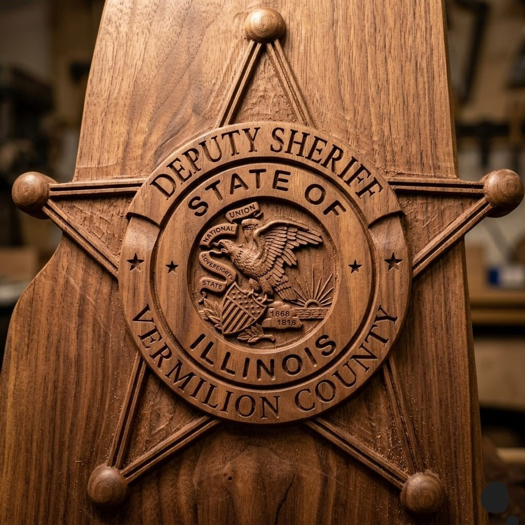 Vermilion County Deputy Sheriff Badge SVG

Illinois Law Enforcement 5 Point Star Vector

State of Illinois Seal Engraving File

Vermilion County Deputy Sign CNC File

Deputy Sheriff Badge Vector for Lasers