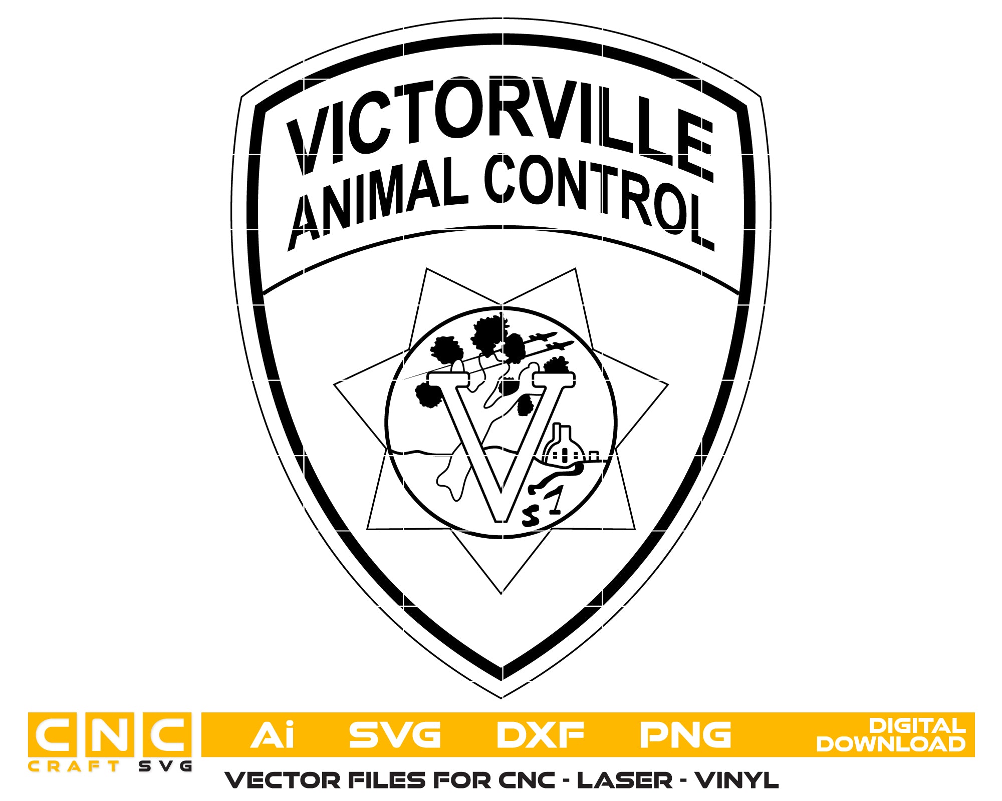 Victorville Animal Control Patch SVG

California Municipal Vector Design

Animal Control Patch Engraving File

Victorville Sign CNC File

Shield Patch Vector for Laser Cutting