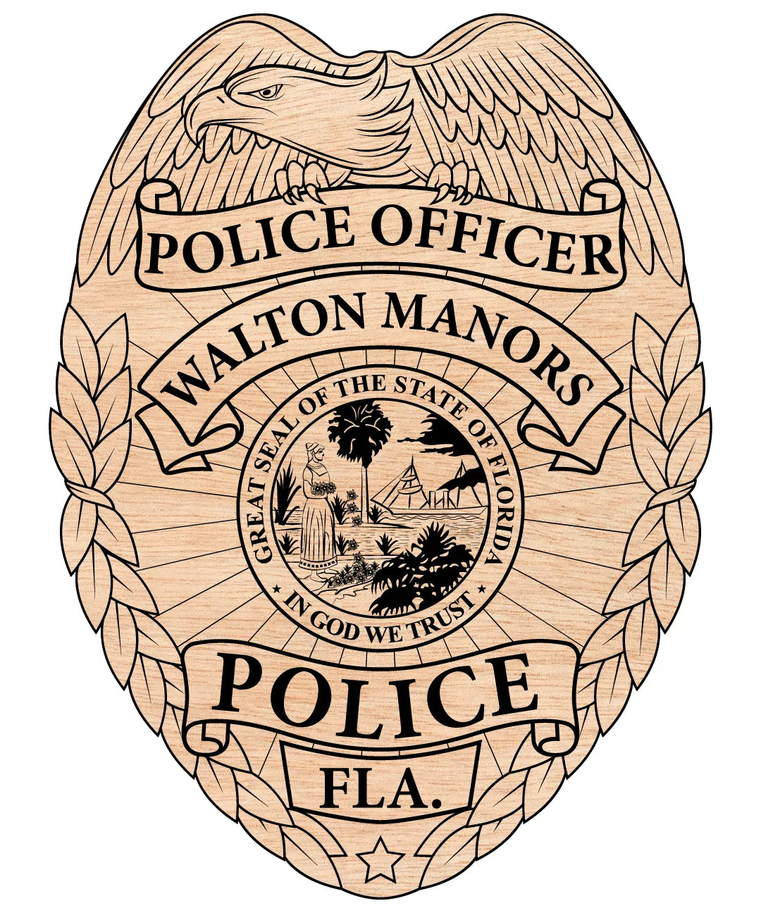 Walton Manors Police Badge SVG

Florida Law Enforcement Vector

Walton Manors Officer Shield Emblem

Officer Plaque Engraving File

Walton Manors Police Sign CNC File