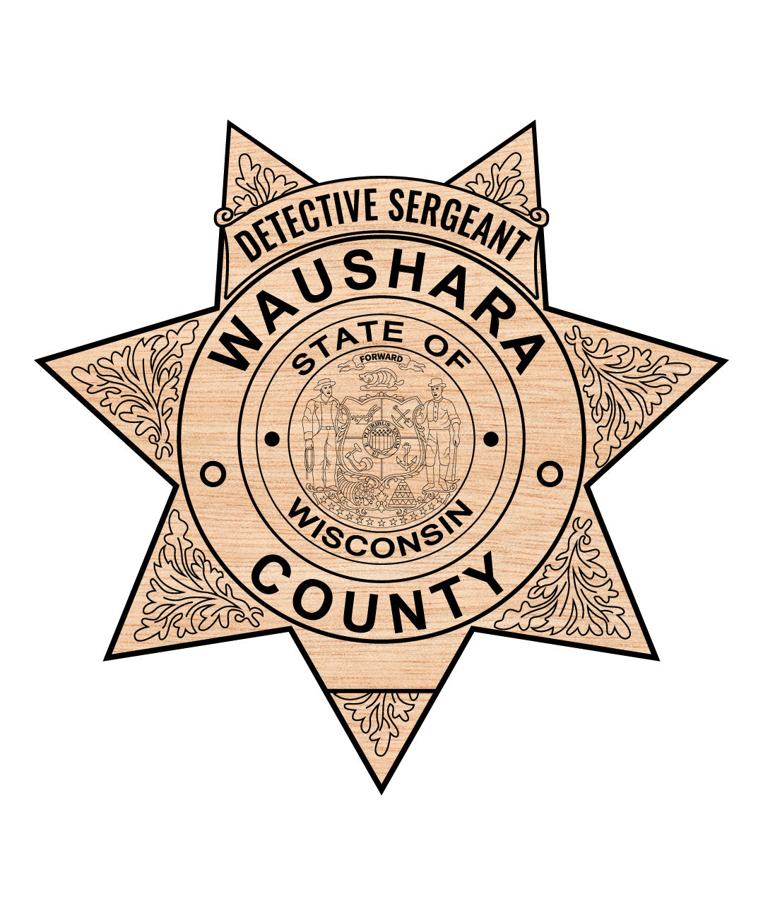Waushara County Detective Sergeant Badge SVG, Waushara County Detective Badge Vector, Detective Sergeant Badge SVG, Law Enforcement Detective Emblem, Police Shield Vector, Badge Engraving File