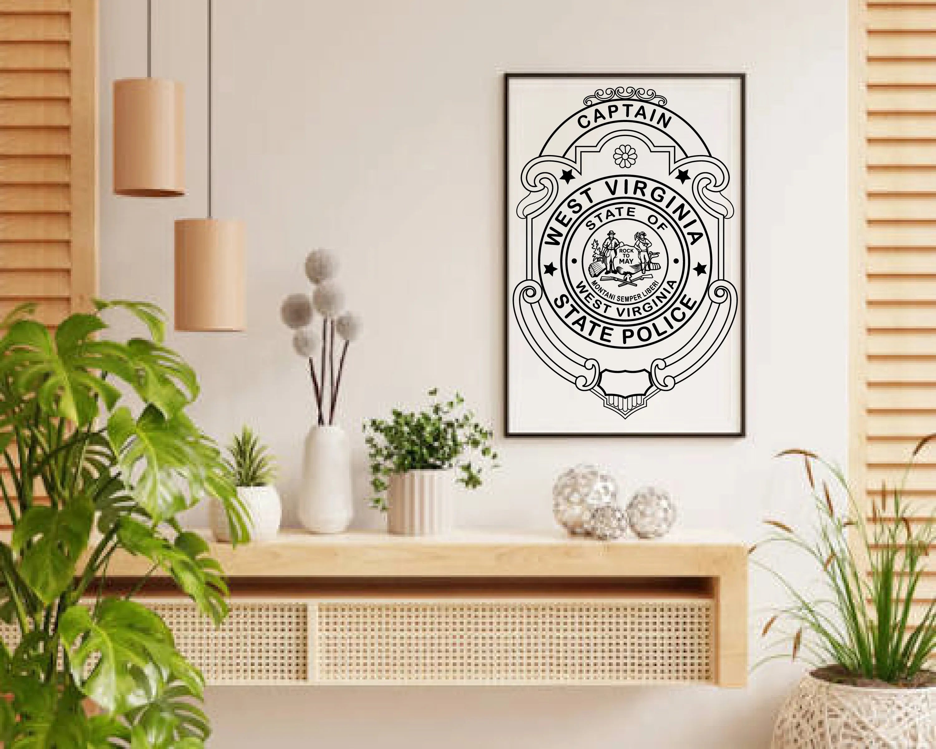 West Virginia State Police Badge SVG

WV Law Enforcement Vector

WV State Police Captain Emblem

Officer Plaque Engraving File

West Virginia Police Sign CNC File