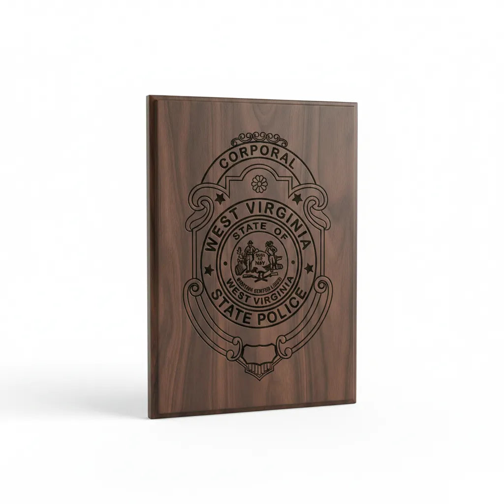 West Virginia State Police Corporal Badge SVG

WV Law Enforcement Vector Design

Corporal Police Badge Engraving File

West Virginia State Seal Sign CNC File

State Police Badge Vector for Laser Cutting