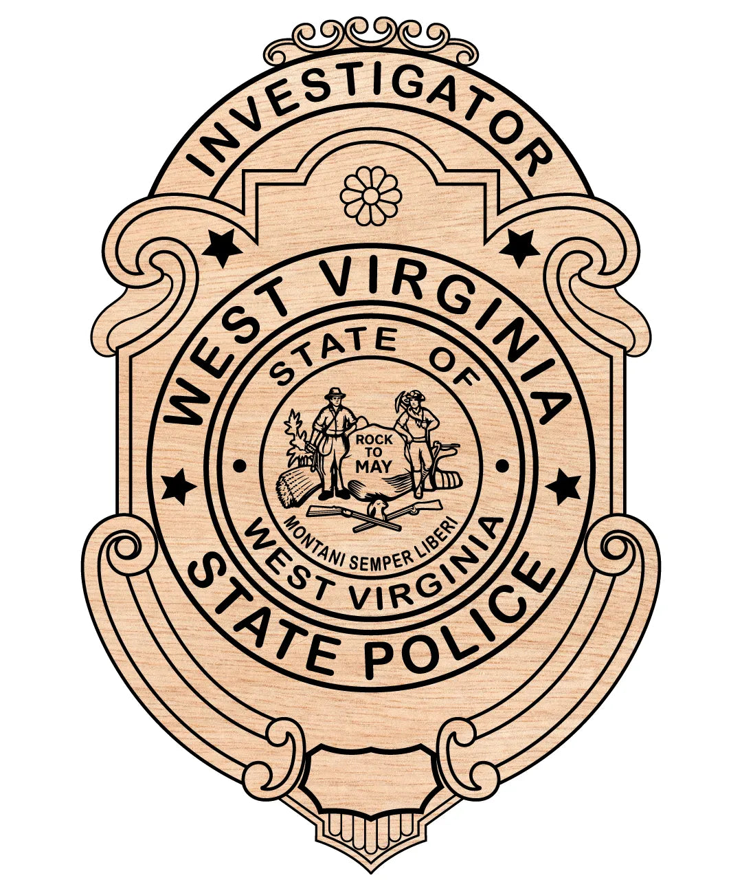 West Virginia State Police Investigator Badge SVG

WV Law Enforcement Vector

WV State Police Investigator Emblem

Officer Plaque Engraving File

West Virginia Police Sign CNC File