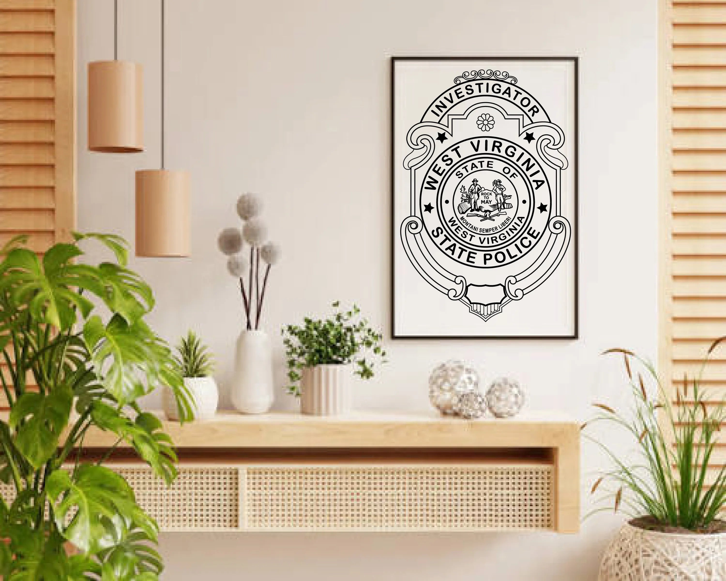 West Virginia State Police Investigator Badge SVG

WV Law Enforcement Vector

WV State Police Investigator Emblem

Officer Plaque Engraving File

West Virginia Police Sign CNC File