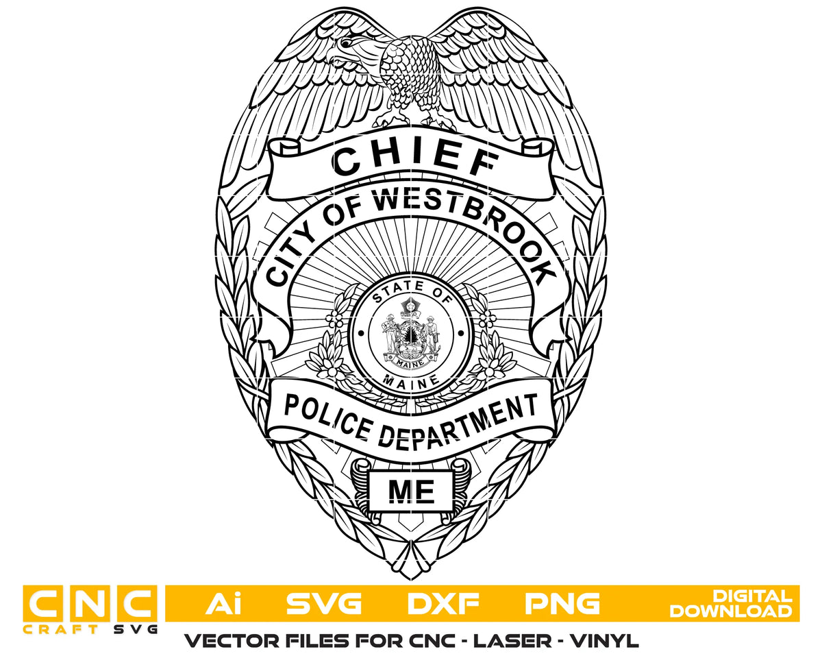 Westbrook Police Chief Badge Maine SVG Police Vector