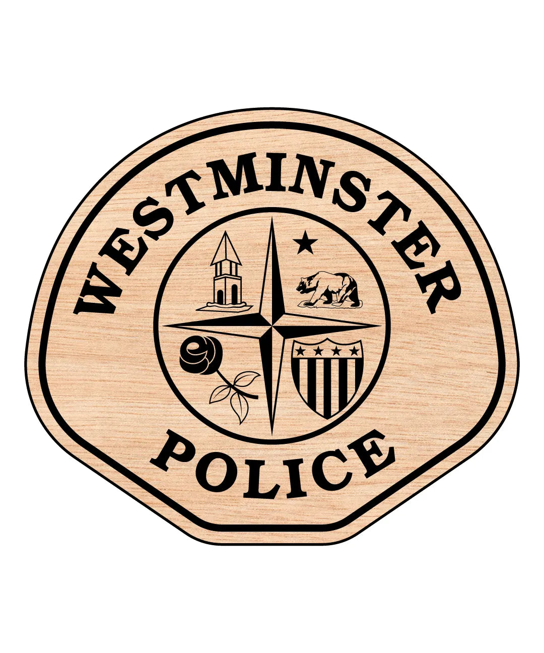 Westminster Police Badge SVG

Law Enforcement Vector

Police Rounded Shield Emblem

Officer Plaque Engraving File

Westminster Police Sign CNC File