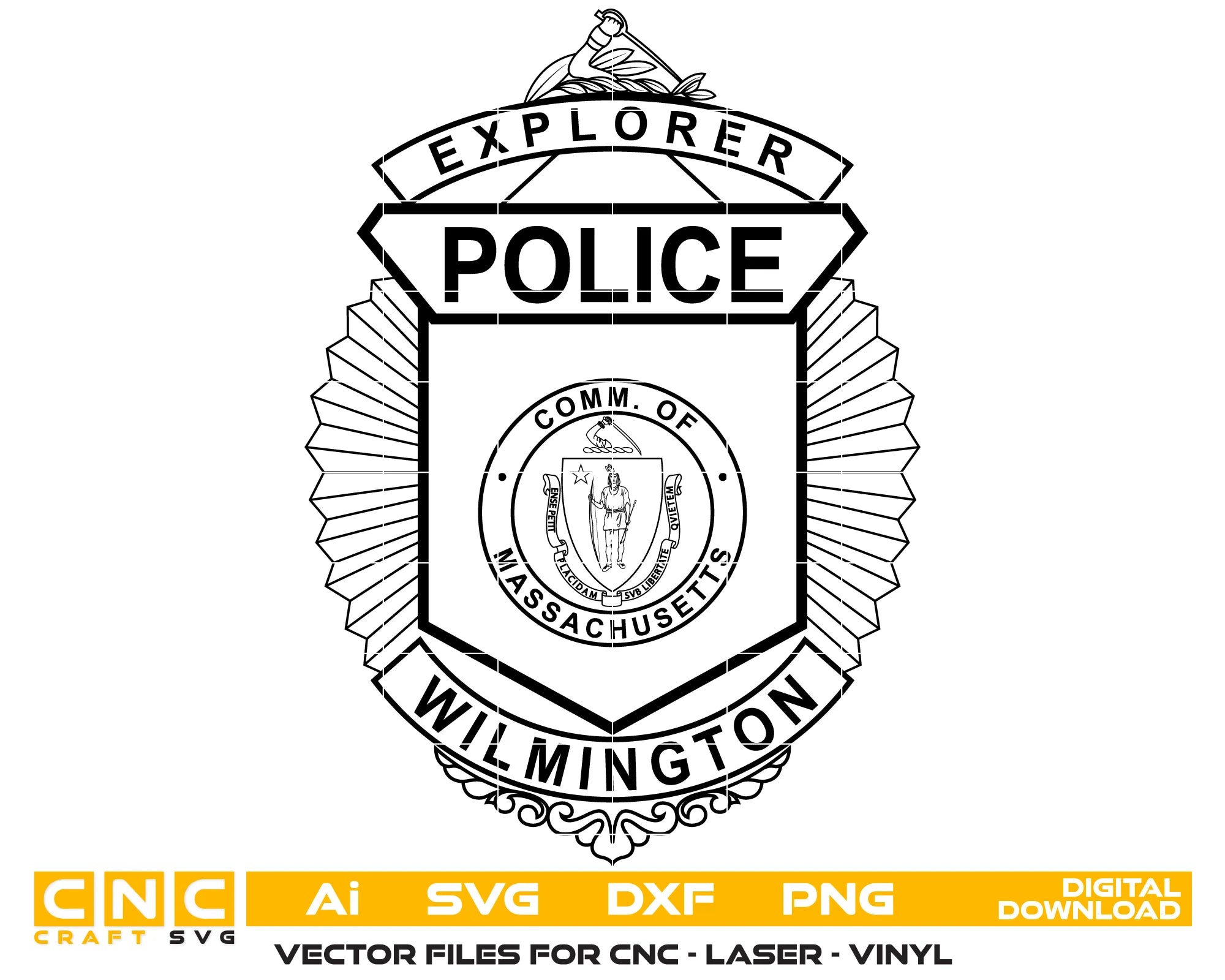 Wilmington Police Explorer Badge SVG Massachusetts Law Enforcement Vector