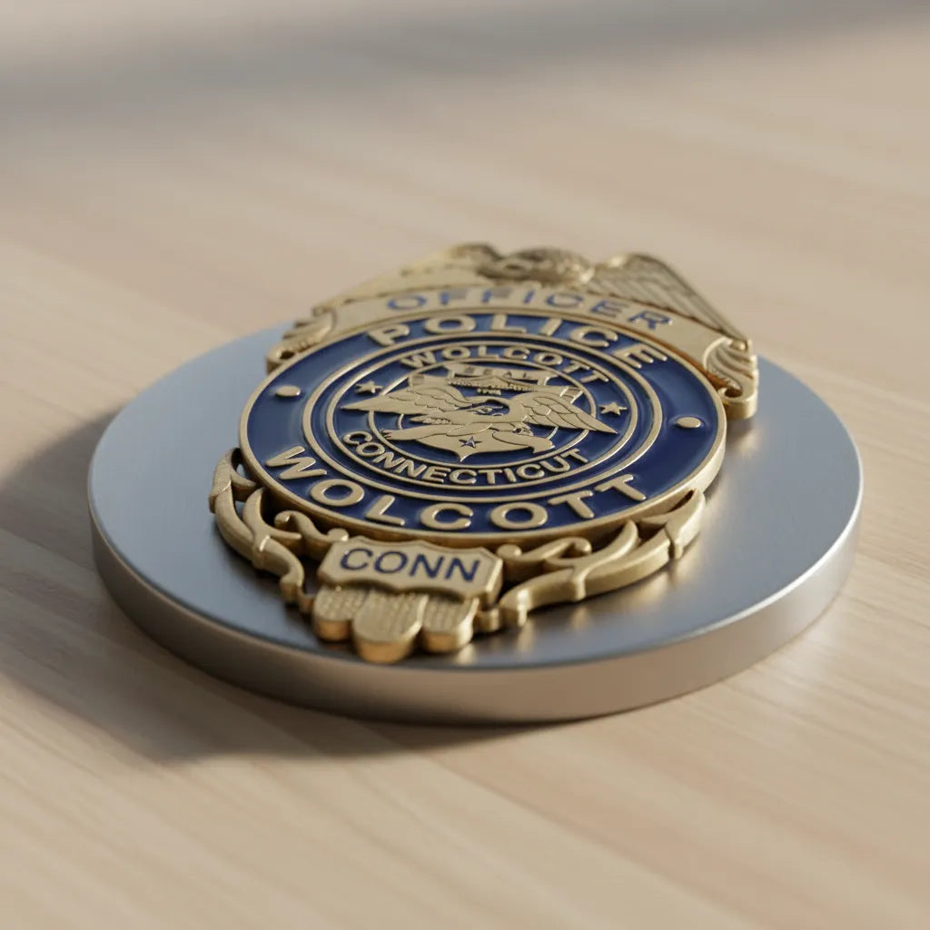Wolcott Police Officer Badge SVG

Connecticut Law Enforcement Vector Design

Eagle Shield Police Badge Engraving File

Town of Wolcott CT Sign CNC File

Wolcott Seal Vector for Laser Cutting