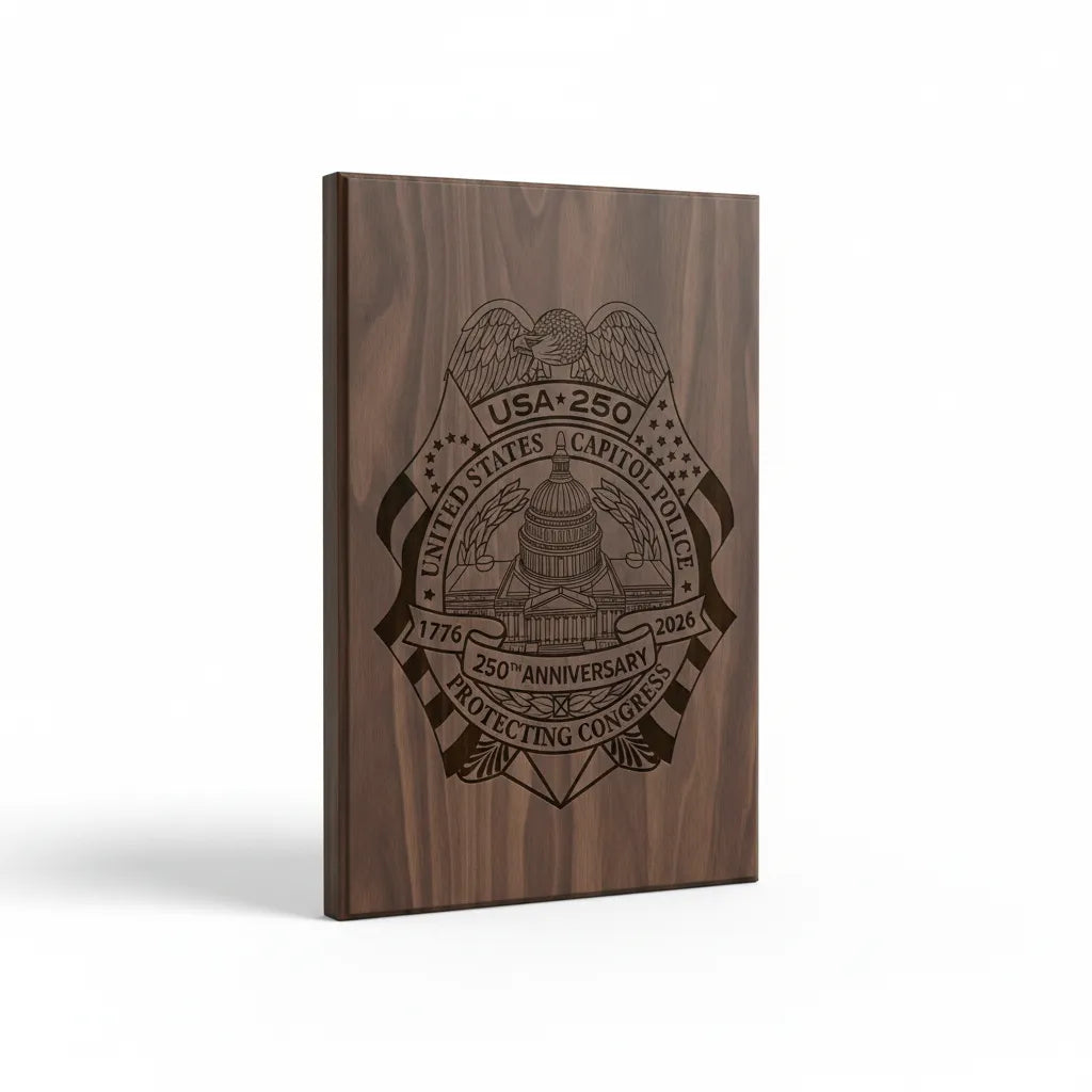 US Capitol Police 250th Anniversary Badge SVG

Federal Law Enforcement Vector Design

USA 250 Commemorative Shield Engraving File

Protecting Congress Sign CNC File

US Capitol Building Badge Vector for Lasers