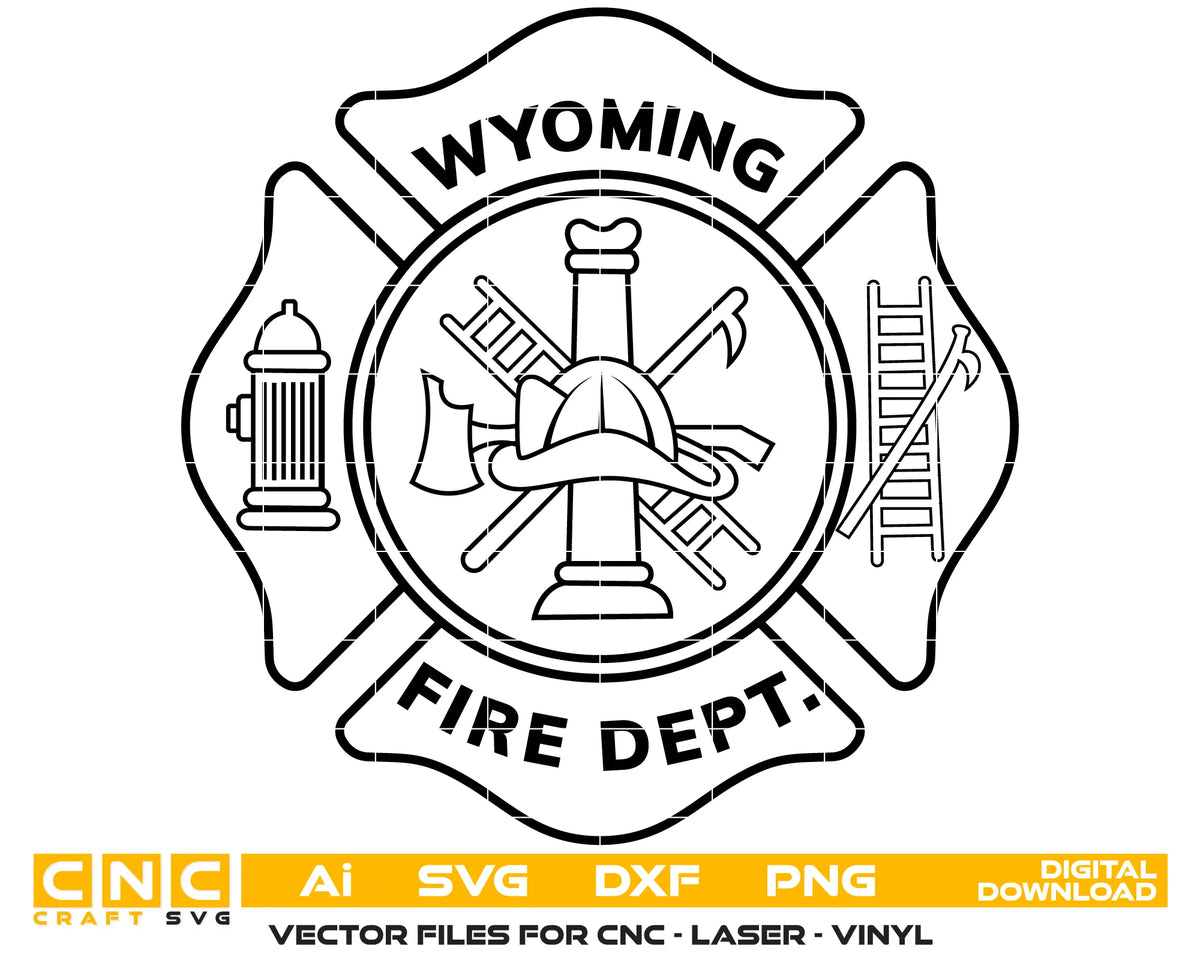 Wyoming Fire Department Badge SVG Firefighter Vector